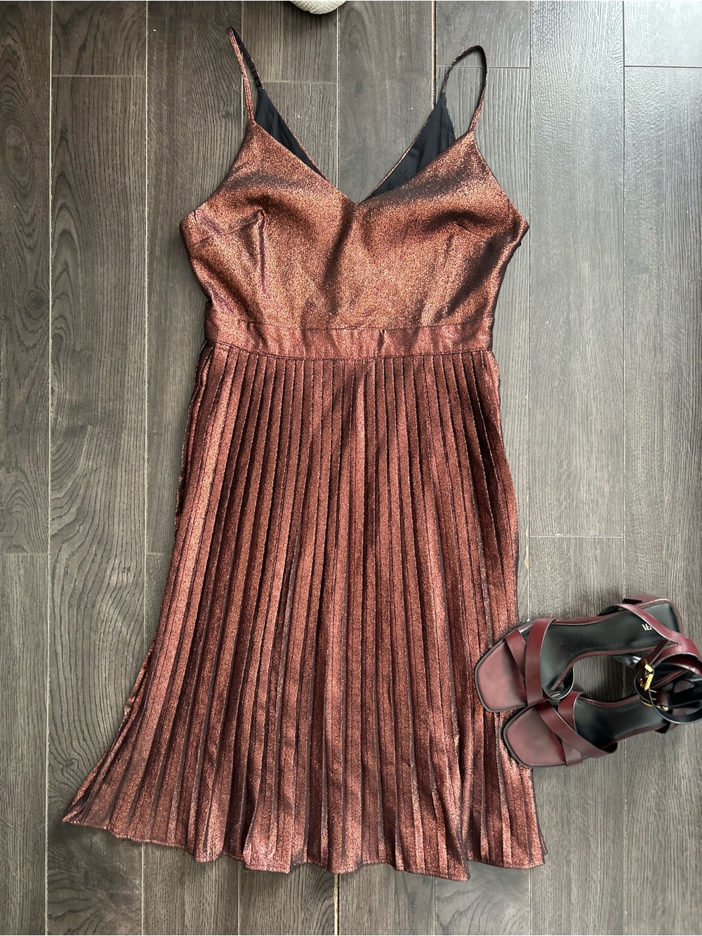 ASOS Metallic Copper Pleated Midi Dress - 10